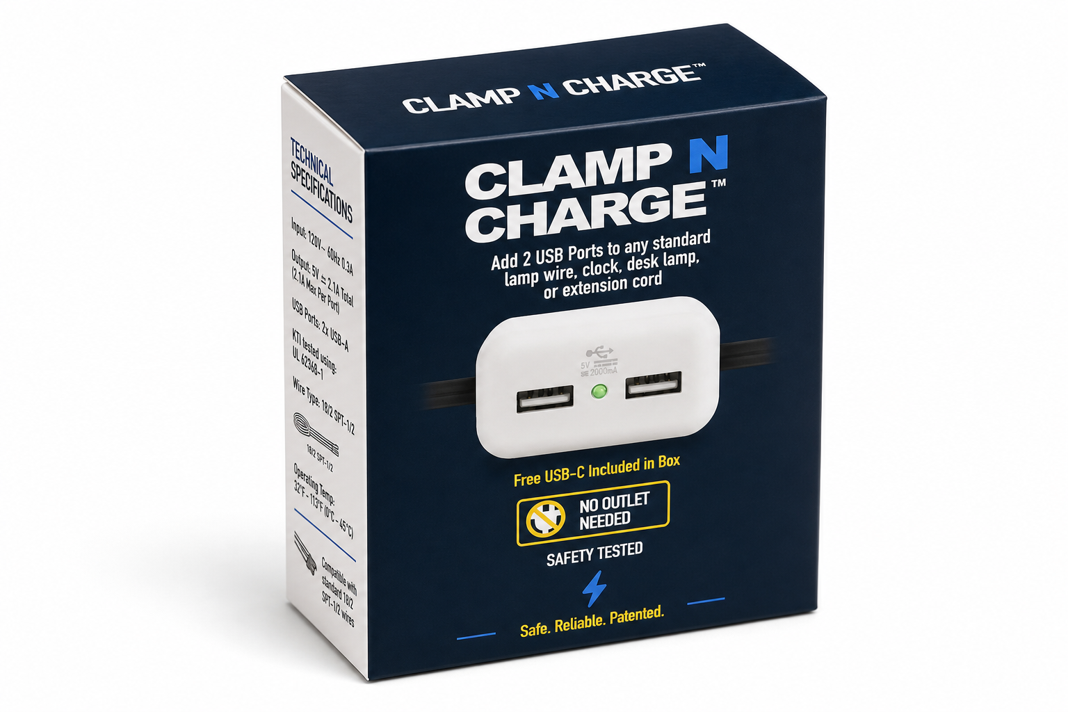 Clamp N Charge: USB Charging Station with Dual USB-A and USB-C Ports