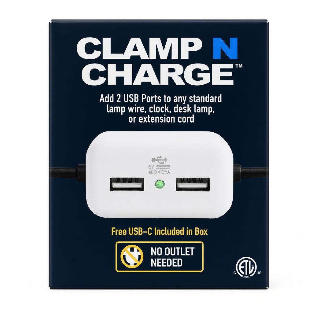 Clamp N Charge: USB Charging Station with Dual USB-A and USB-C Ports